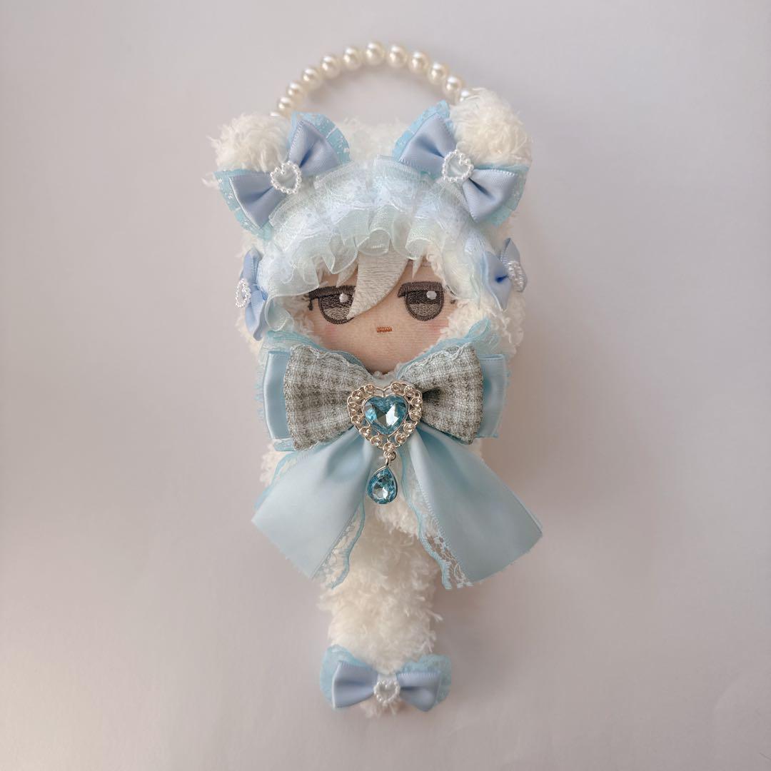 ちびぐるみ ぬい服 ぴんくりぼんのしろねこさん ぬい服】ちびぐるみ用♡白ふわ×ピンクリボンねこ（10cm〜12cm