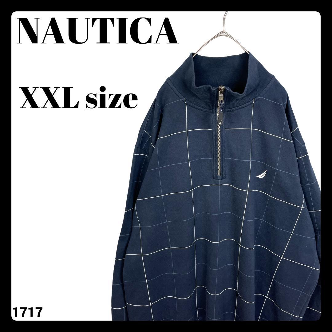 USA古着 ノーティカ ワンポイント チェック ハーフジップ スウェット XXL