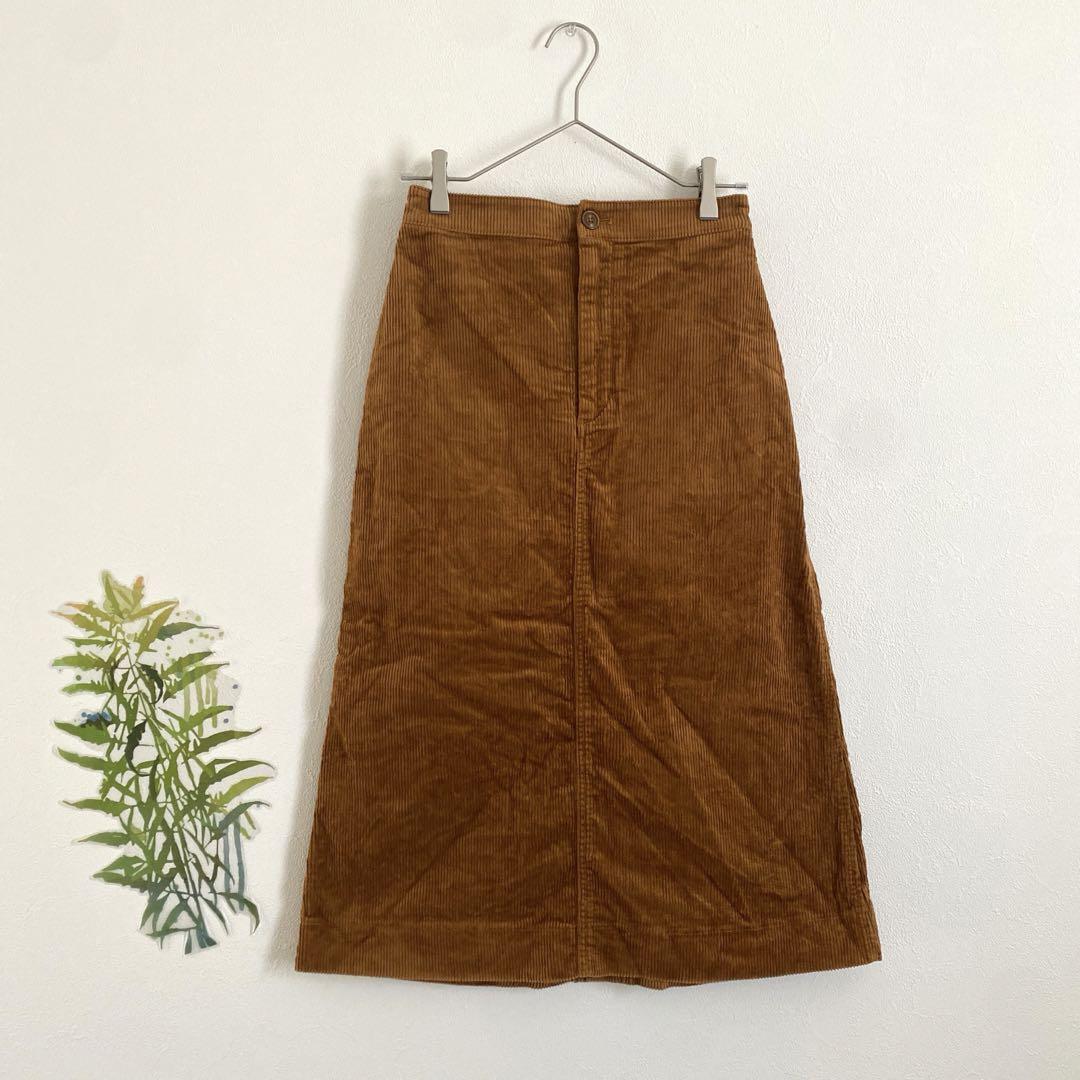 A693  UNIQLO  ロングスカート　ブラウン　ミモレ丈　コーデュロイ
