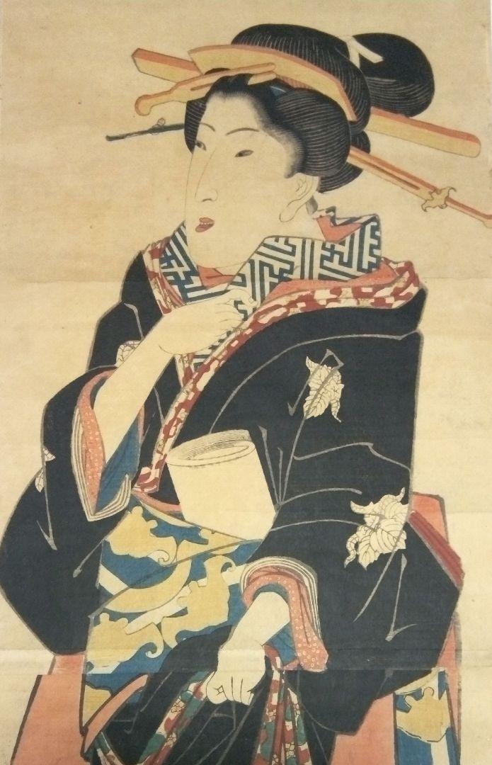 浮世絵、美人画縦二枚綴り、渓齋英泉画