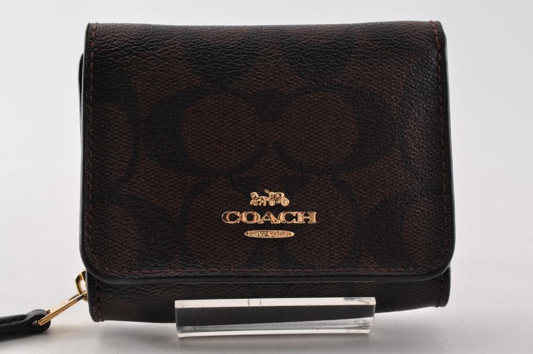 未使用 COACH コーチ シグネチャー 三つ折り財布 レザー ブラウン 茶色