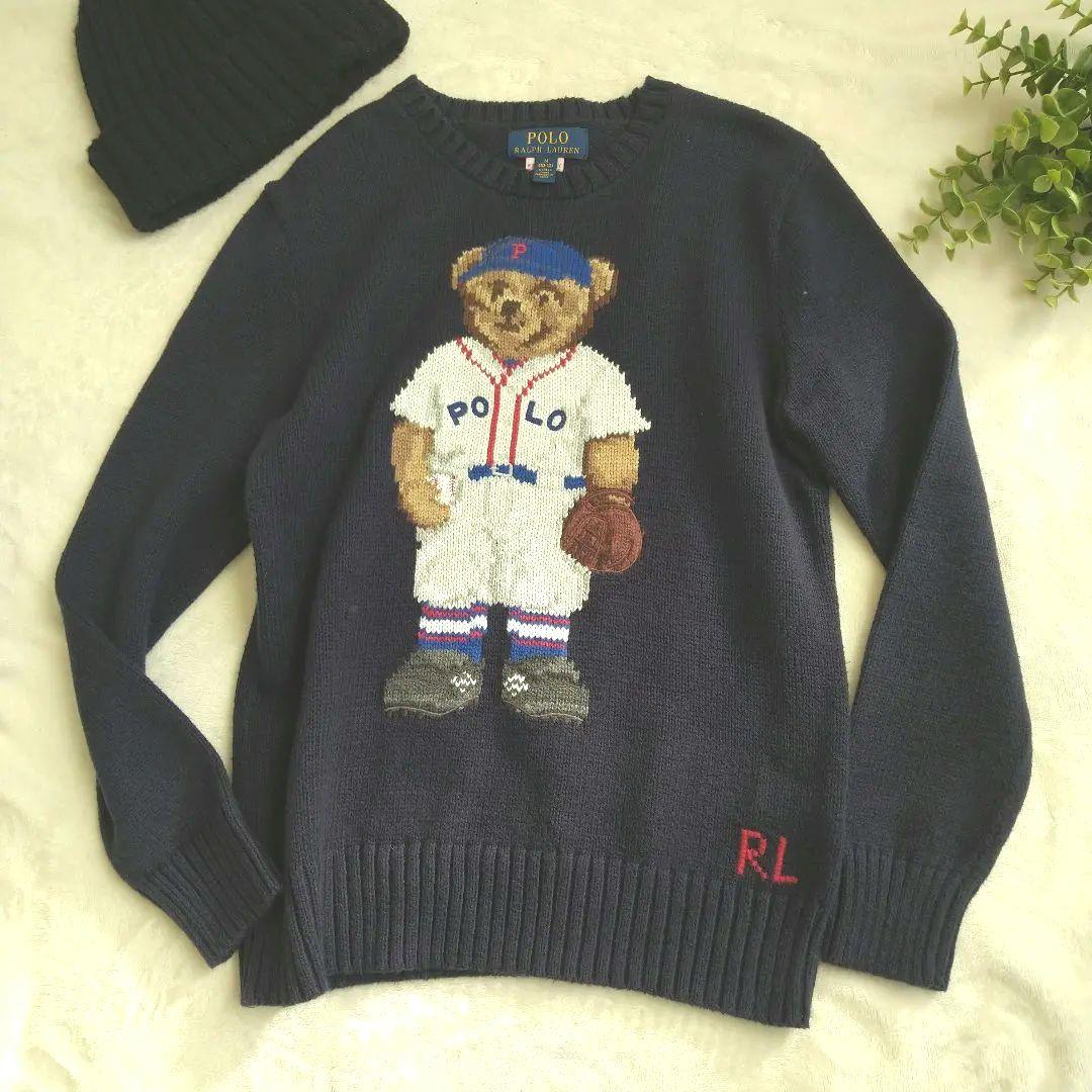 ポロラルフローレン キッズ ポロベア ベースボール ニット ネイビー  M