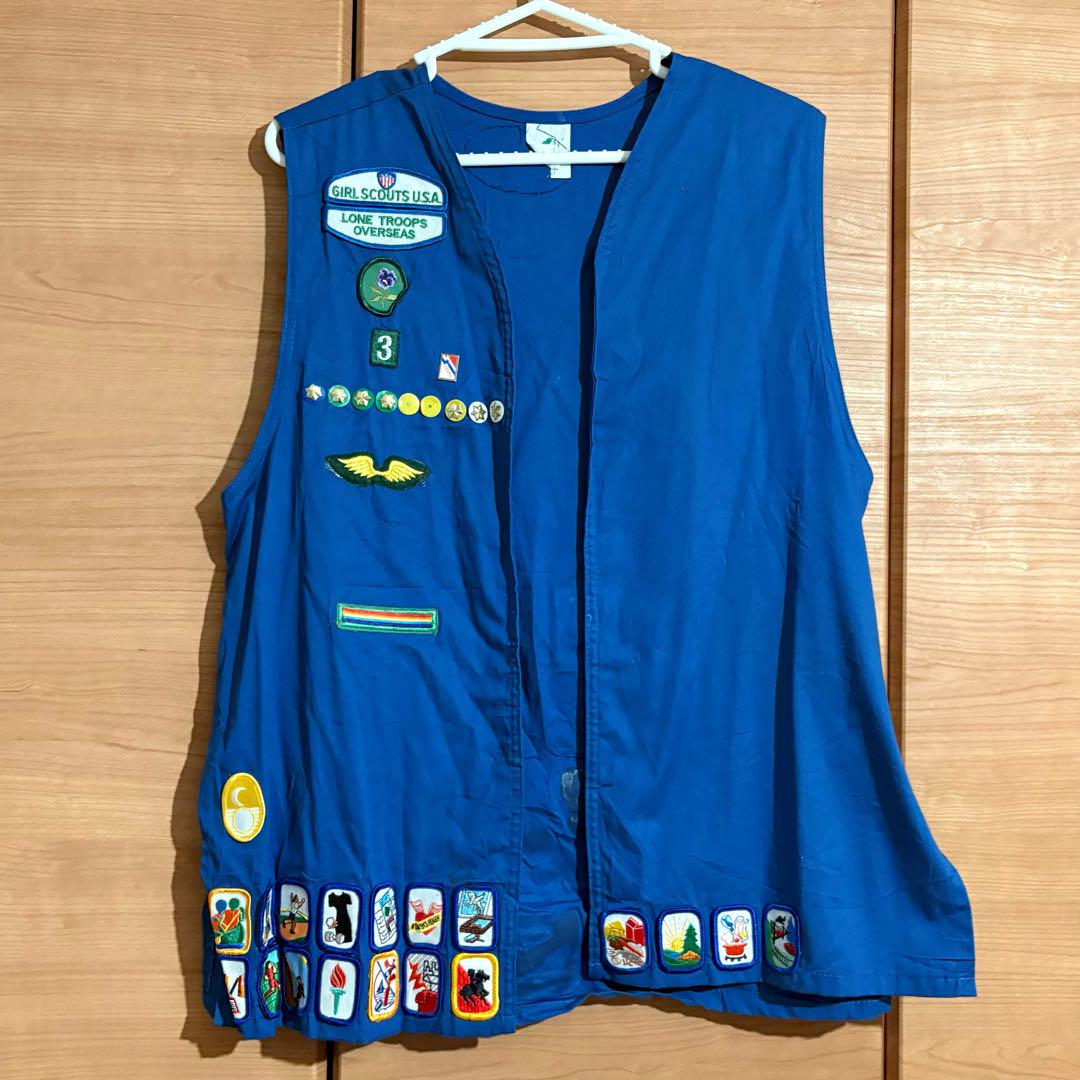 2枚セット ガールズ ボーイズ スカウト ベスト vintage ワッペン 古着 ガールスカウト ワッペン ピンバッジ ベスト ブルー vintage