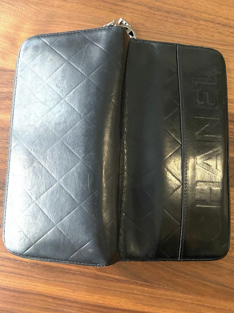 【ジャンク品】CHANEL 長財布　カーフスキン　ブラック　ラウンドファスナー