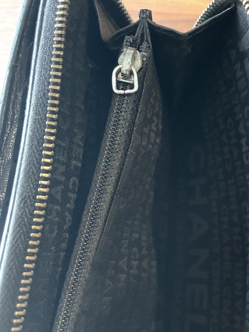 【ジャンク品】CHANEL 長財布　カーフスキン　ブラック　ラウンドファスナー
