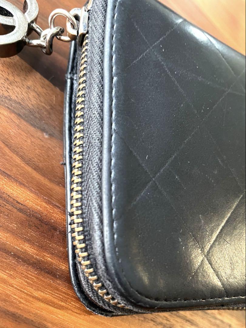 【ジャンク品】CHANEL 長財布　カーフスキン　ブラック　ラウンドファスナー