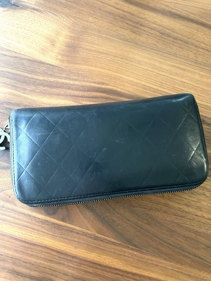 【ジャンク品】CHANEL 長財布　カーフスキン　ブラック　ラウンドファスナー