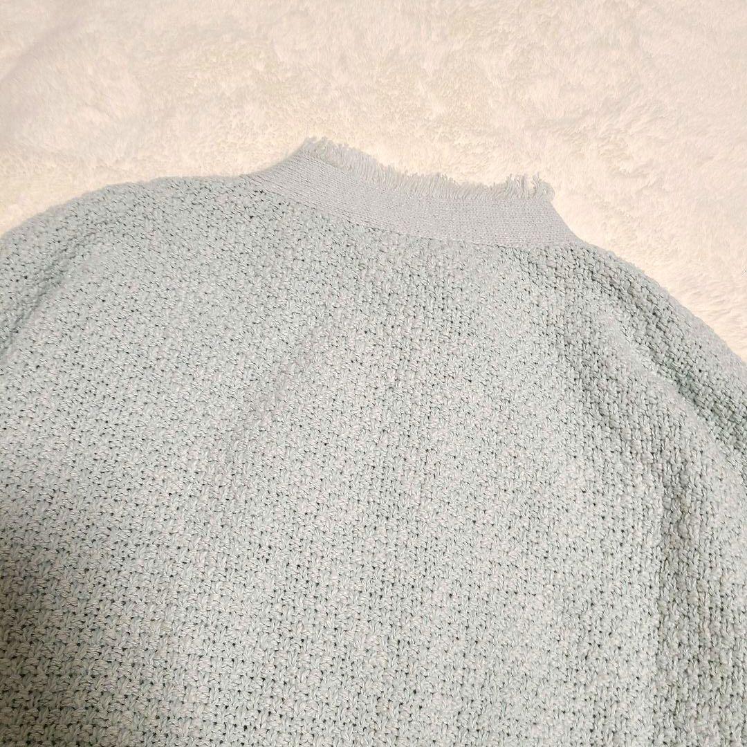 DOUDOU　ドゥドゥ　ツイードニットジャケット　金ボタン　フリンジ　F