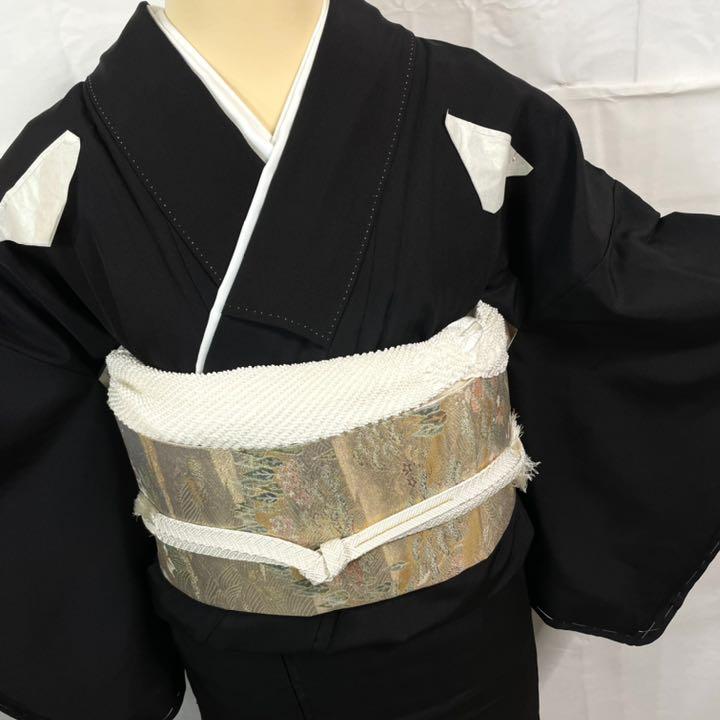 はコンパク 黒留袖 花模様 金彩 唐織 袋帯 4点セット avXfI-m53110192035 鶴 花模様 金彩 着物 鶴 ┈さいシミは