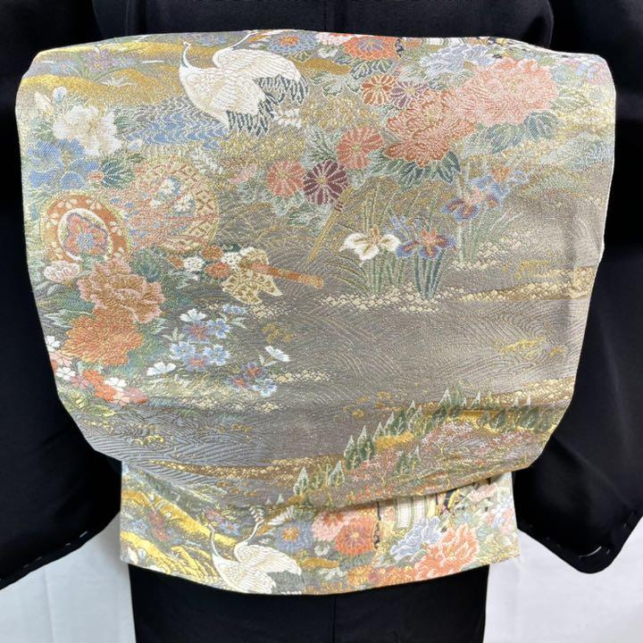 はコンパク 黒留袖 花模様 金彩 唐織 袋帯 4点セット avXfI-m53110192035 鶴 花模様 金彩 着物 鶴 ┈さいシミは