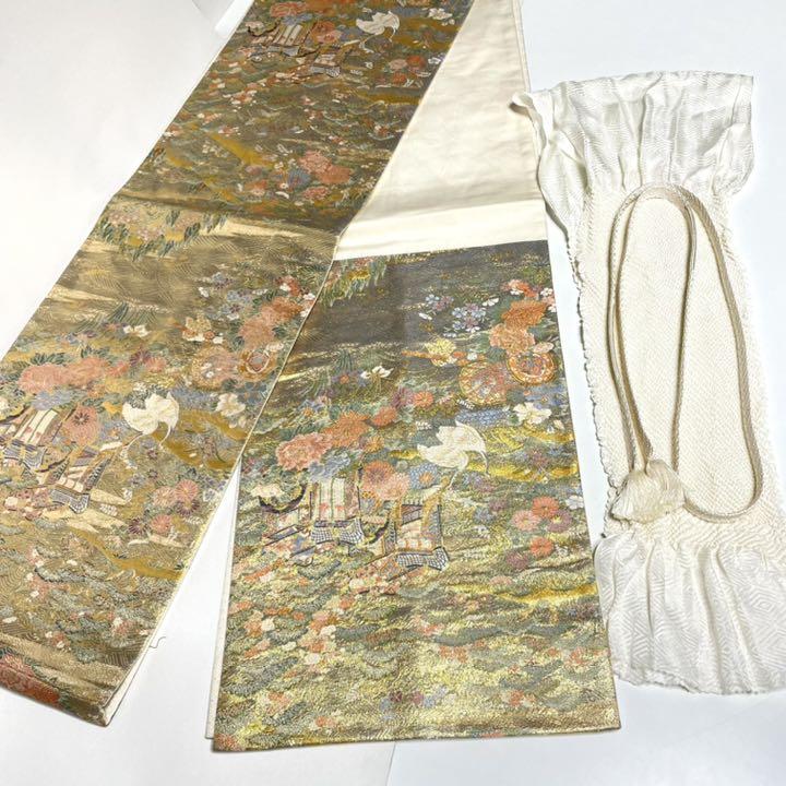 はコンパク 黒留袖 花模様 金彩 唐織 袋帯 4点セット avXfI-m53110192035 鶴 花模様 金彩 着物 鶴 ┈さいシミは