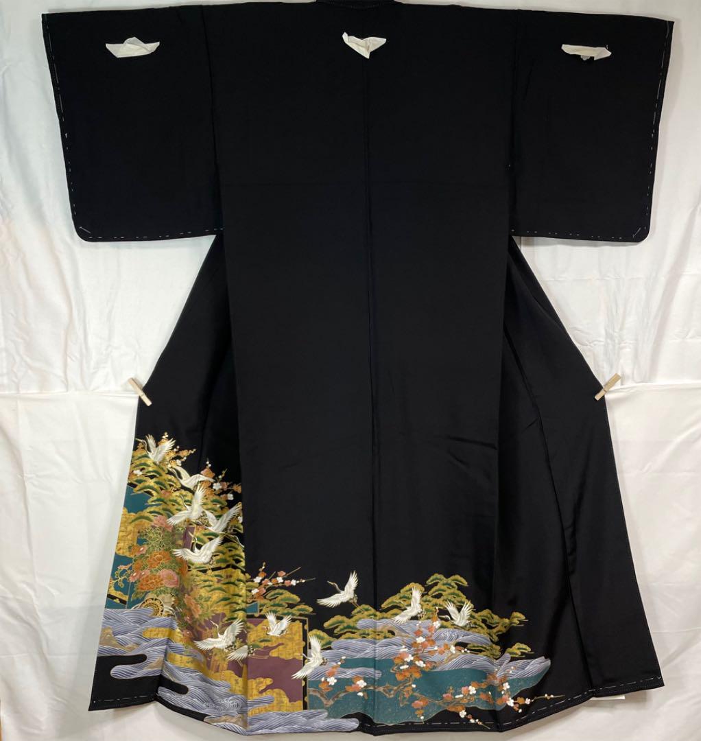 はコンパク 黒留袖 花模様 金彩 唐織 袋帯 4点セット avXfI-m53110192035 鶴 花模様 金彩 着物 鶴 ┈さいシミは