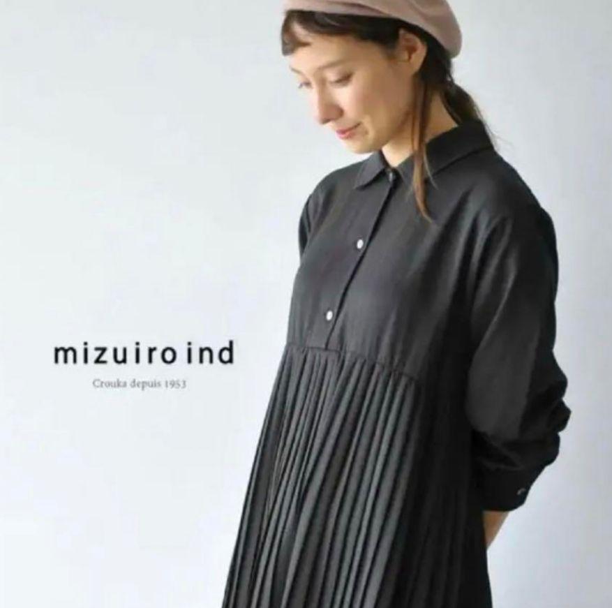 ミズイロインドプリーツギャザーロングワンピース リネン混mizuiroind