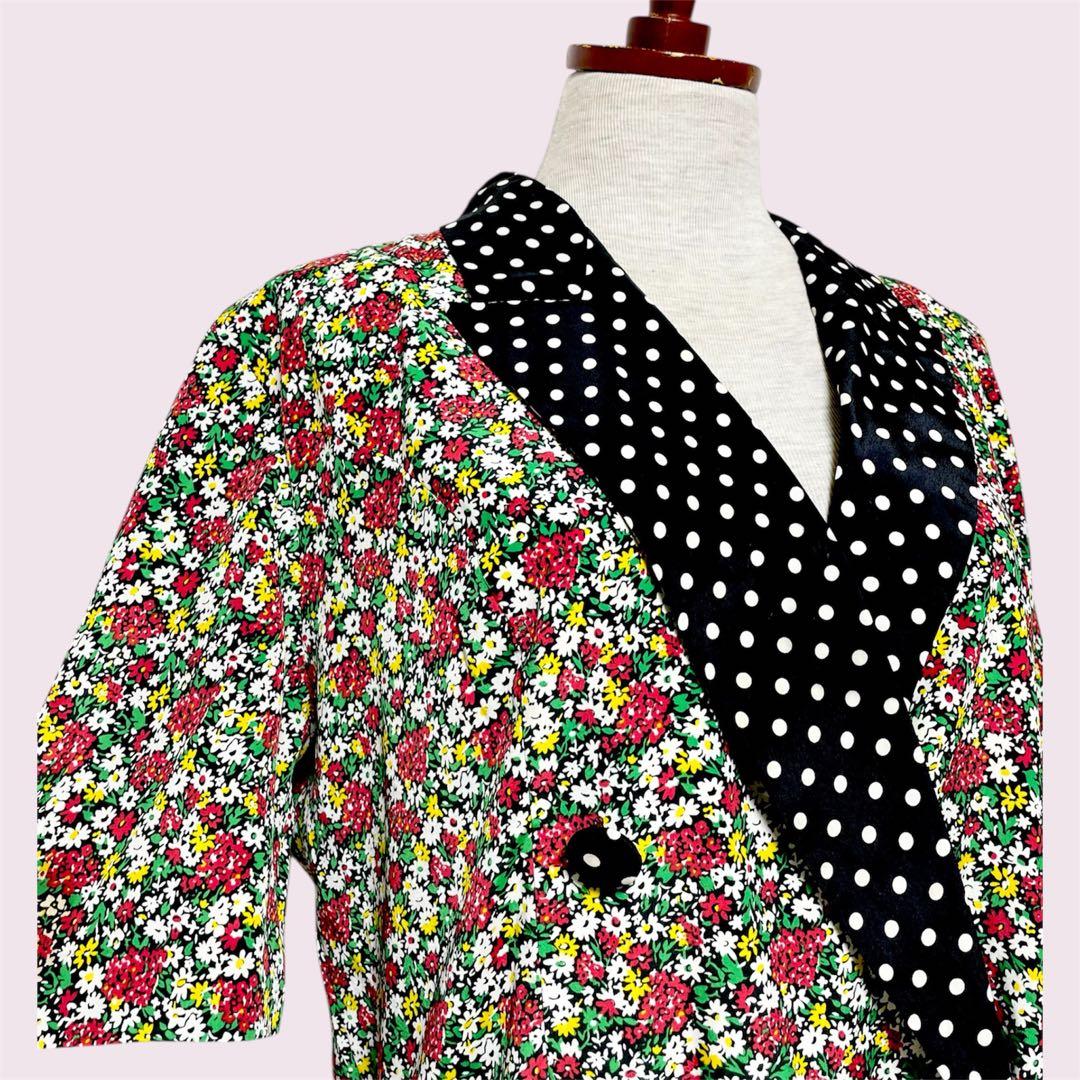 vintageヴィンテージジャケット花柄総柄薄手半袖ドットレトロUSA海外古着