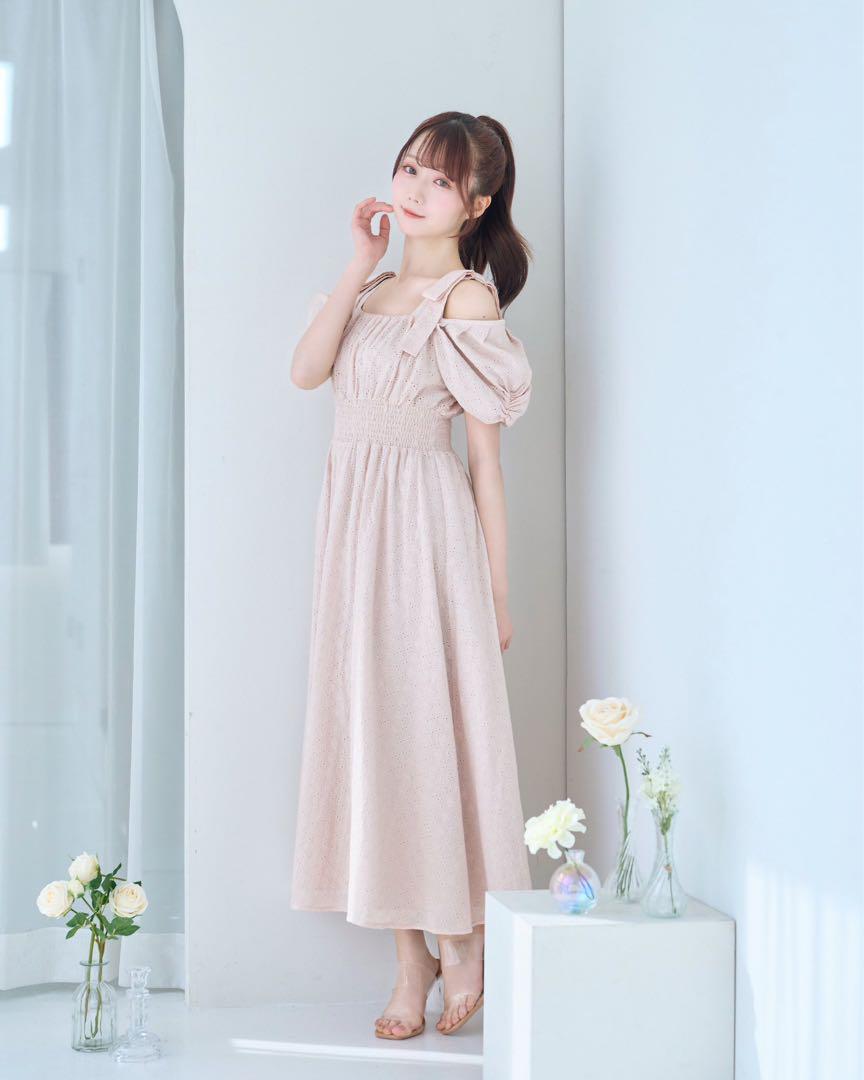 ワンピース Cotton lace ribbon dress