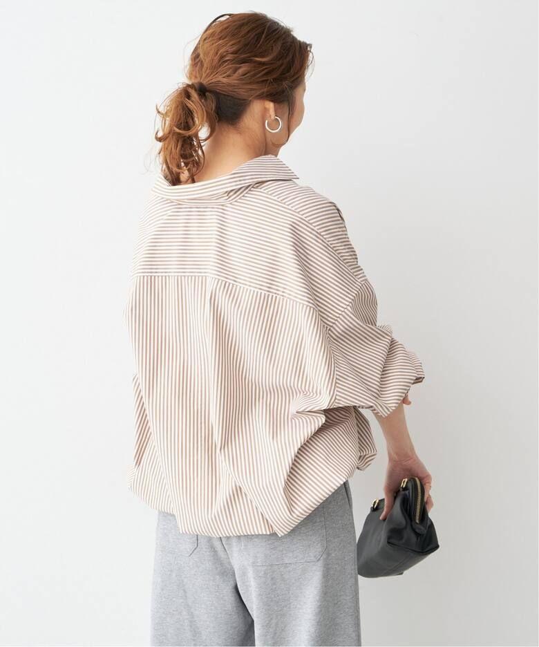 新品タグ付きspicjk&span co/PE ストライプヘムギャザーシャツ 追加》CO/PEストライプヘムギャザーシャツ（シャツ／ブラウス