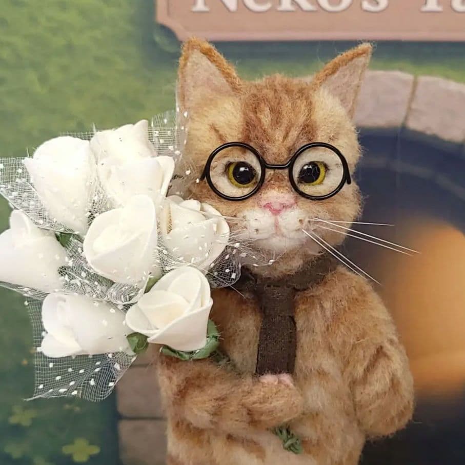 羊毛フェルト　猫　【そっと隠した願いごと】　茶トラ猫の蓮君