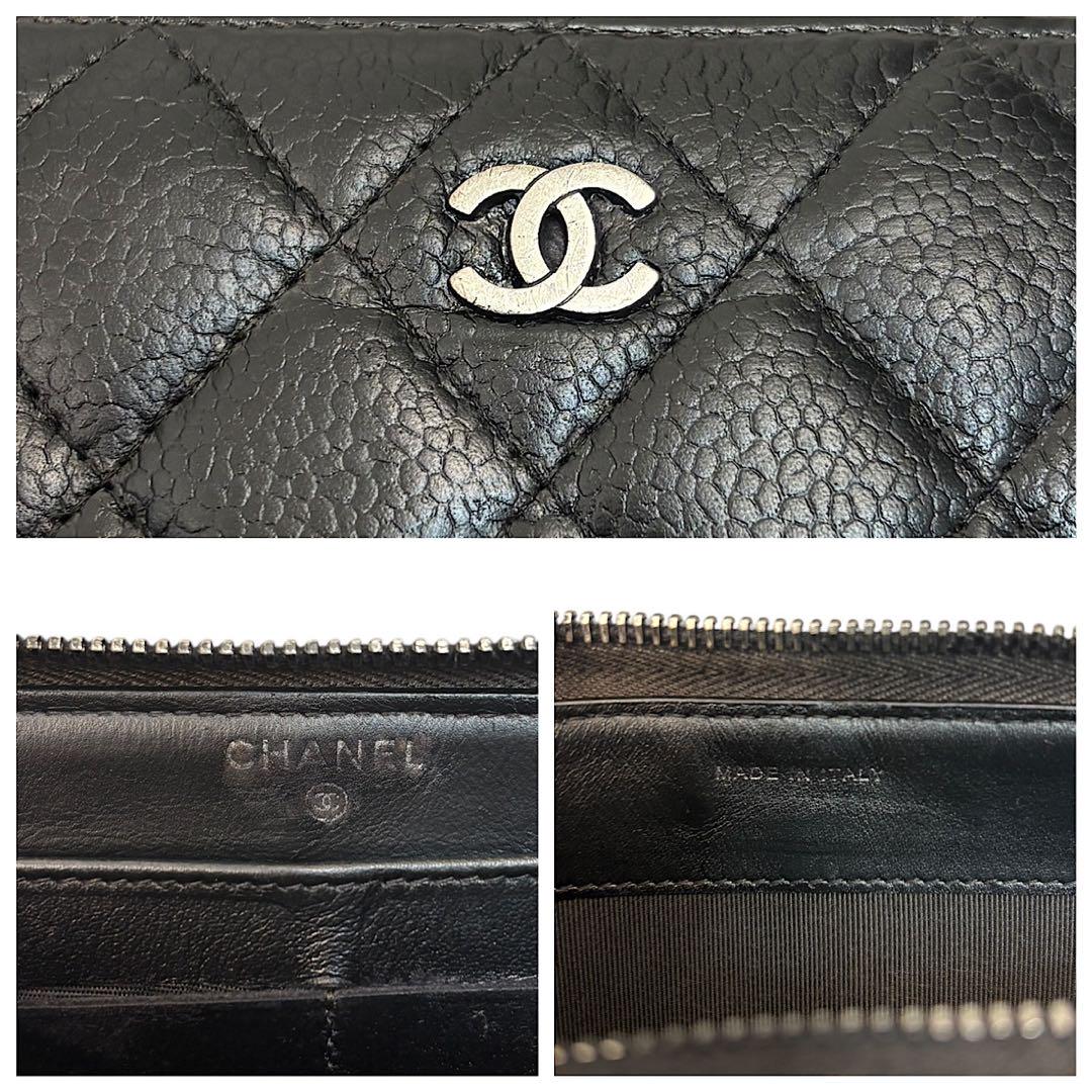 超美品　CHANEL マトラッセ　キャビアスキン　ラウンドファスナー　長財布
