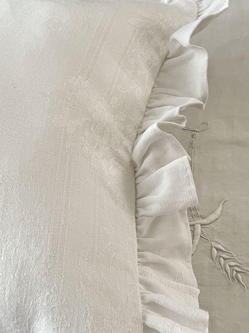 【美品】フランスアンティーク CCモノグラム入 クッションカバー[2293]