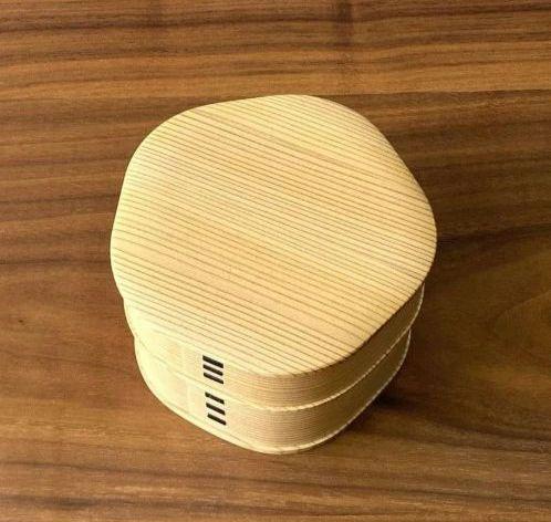 新品同様　大館工芸社　弁当箱　曲げわっぱ　わっぱ弁当　栗久　木製　梅花弁当　2段