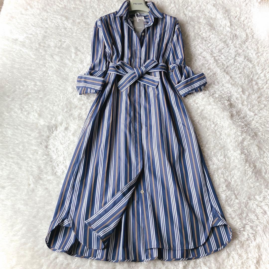 新品タグ付き★BARBA バルバ シャツワンピース ストライプ イタリア製 L 新品タグ付き☆BARBA バルバ シャツワンピース ストライプ