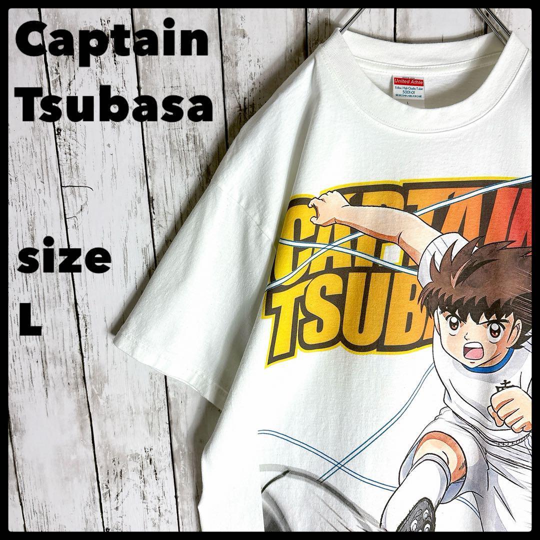 キャプテン翼 アニメ tシャツ 両面プリント L 古着 anime ホワイト白★