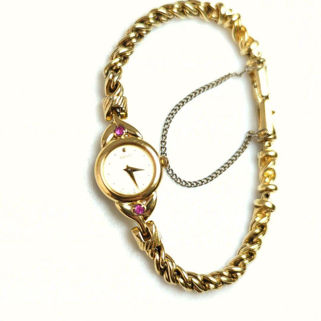 SEIKO セイコー レディース ストーン付 腕時計 ゴールド チェーン 稼働