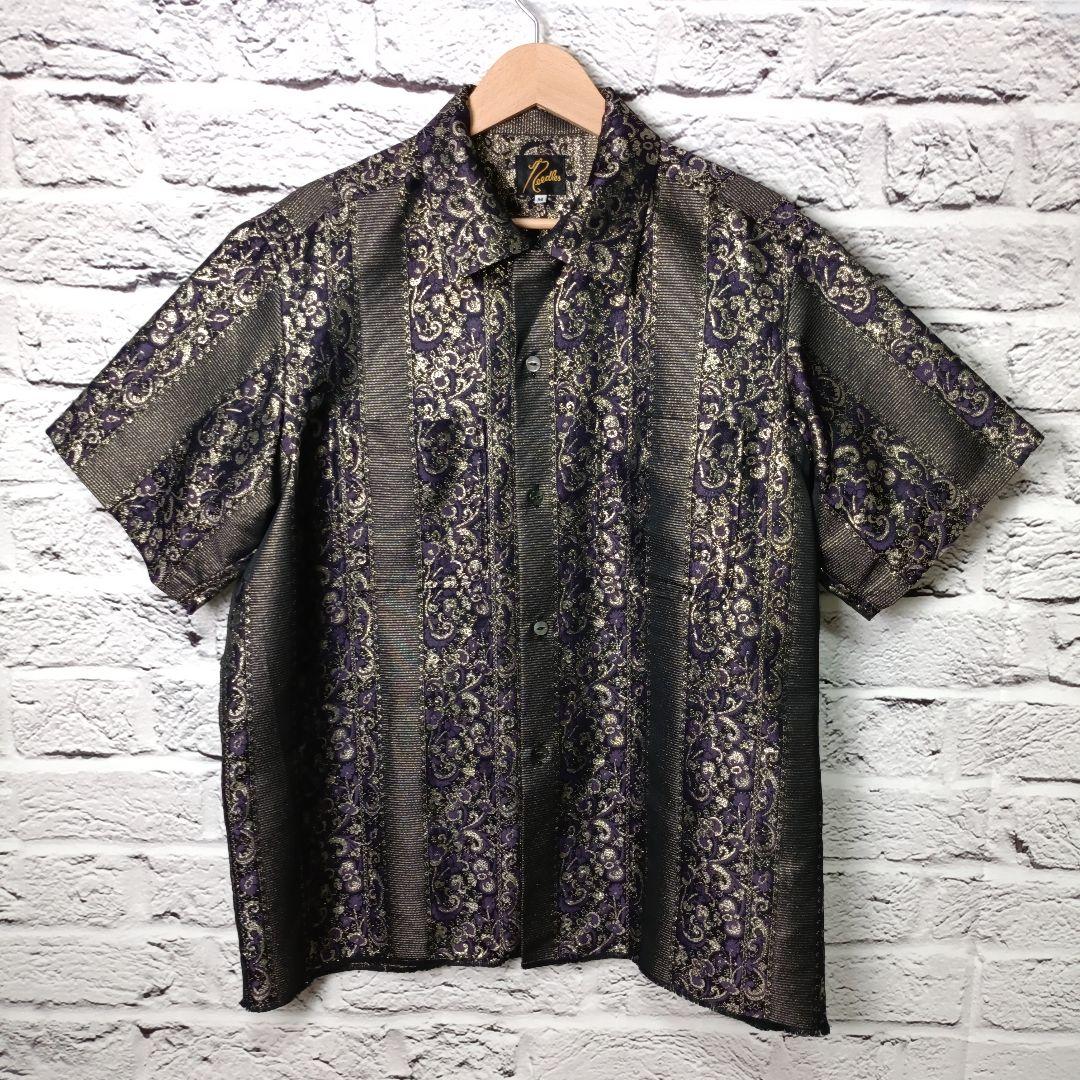 最大12%OFFクーポン 極美品□needles ジャカード 黒×紫×金 オープンカラーシャツ トップス
