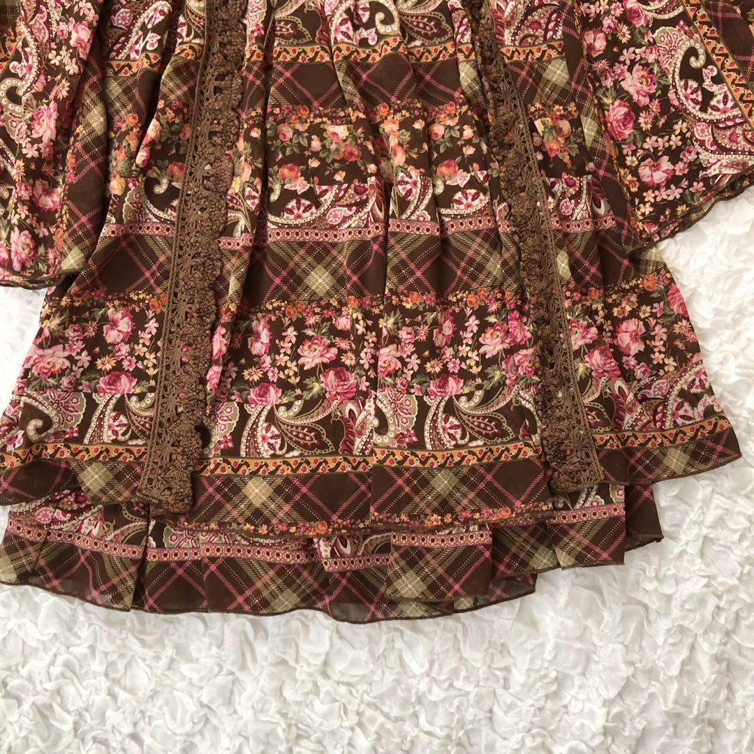 リズリサ 花柄 チュニック ブラウン 美品】希少 LIZLISA 花柄 ペイズリー チュニック ブラウン 平成