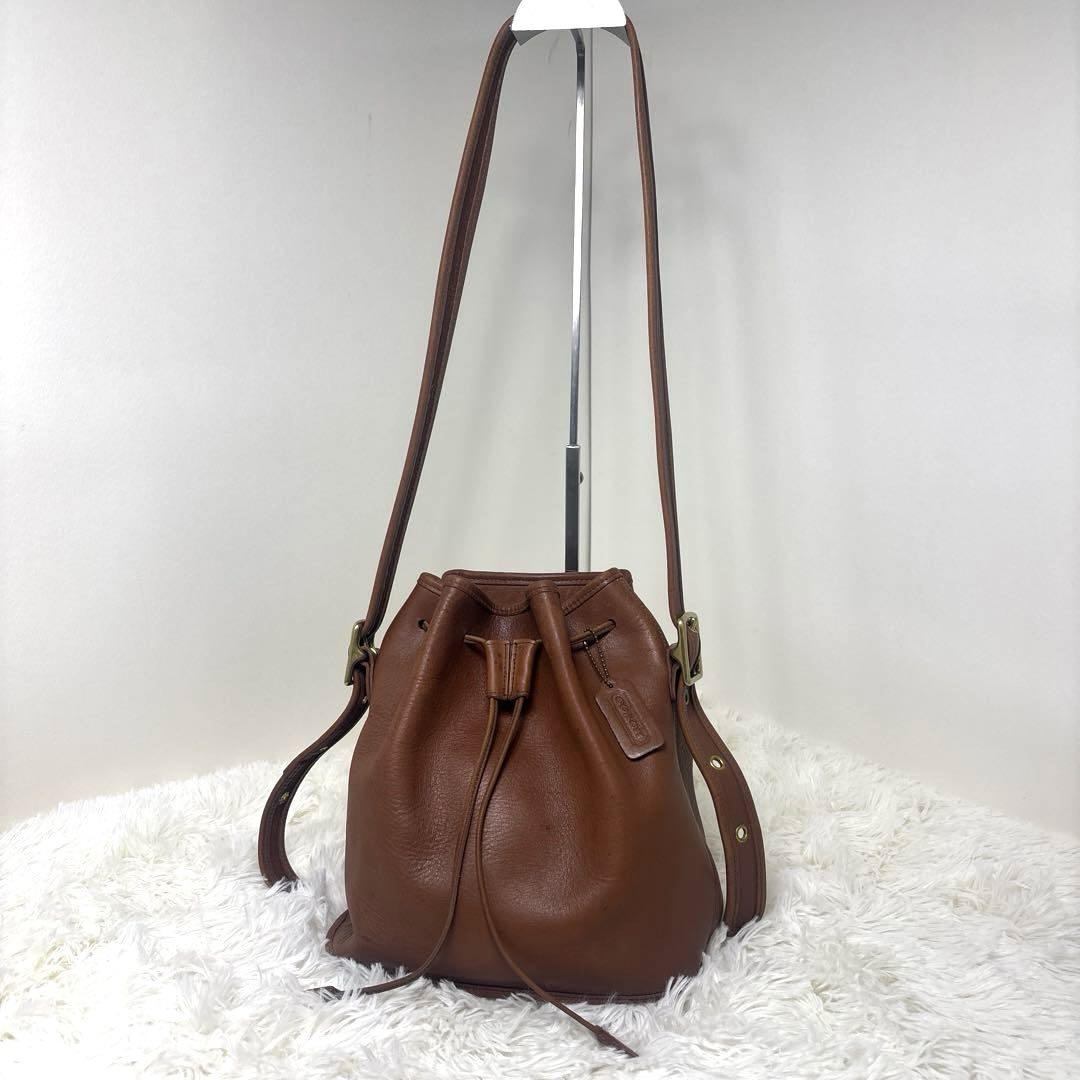 COACH◇オールドコーチ/ショルダーバッグ/レザー/巾着/BLK/9952
