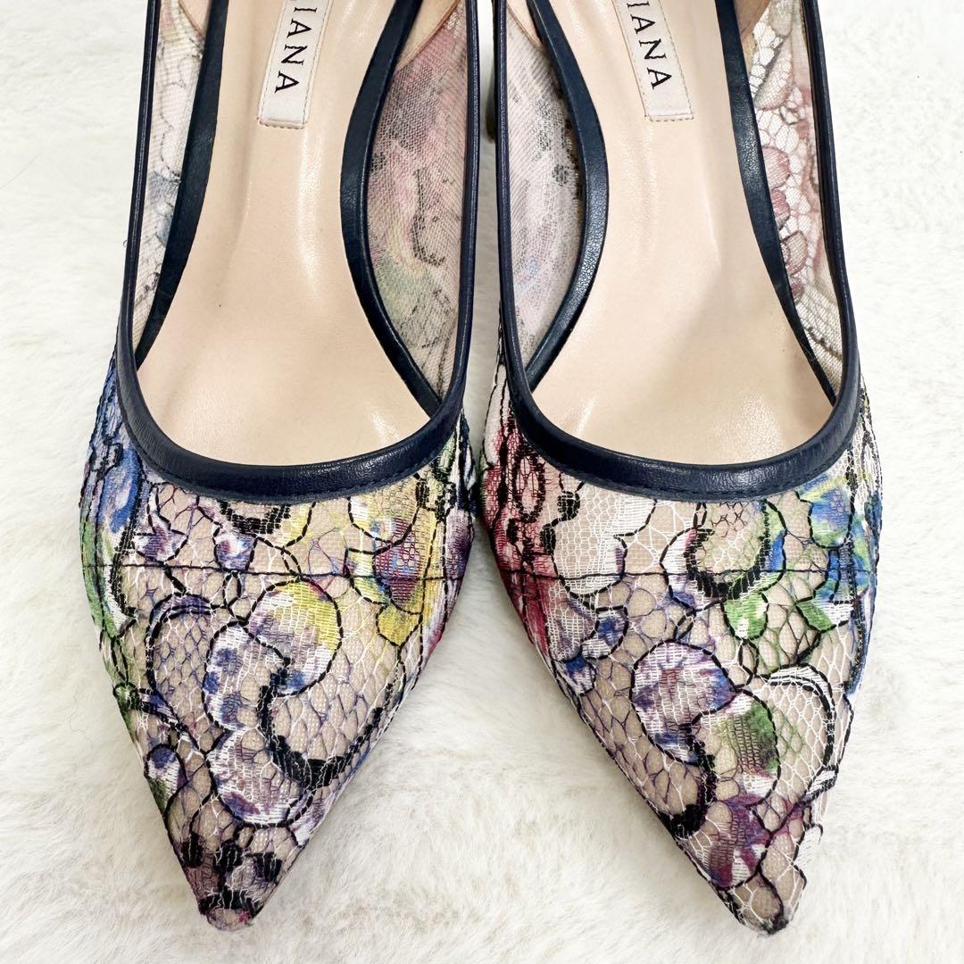 美品✨ダイアナ diana パンプス 葛飾北斎 レース 絵画 花柄 総柄 刺繍