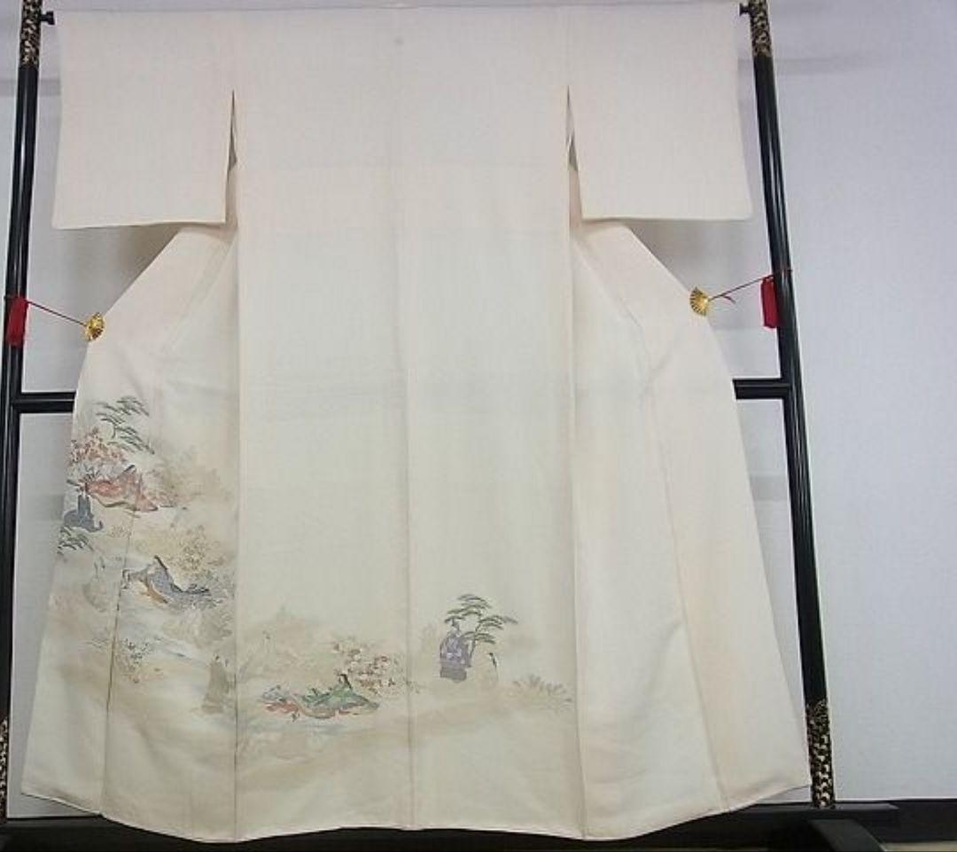 色留袖　寿光織　平安人物文　金糸　一つ紋　正絹　逸品　身丈156.5cm　裄65