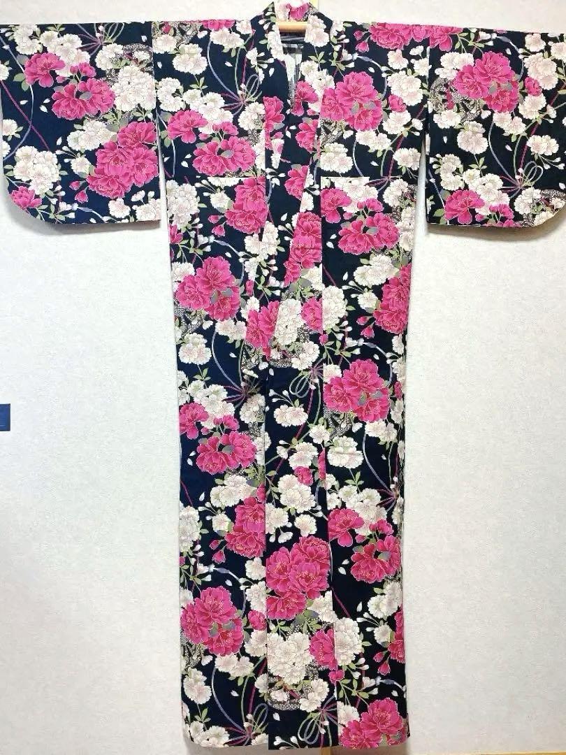 【美品】嵐山よしむら 浴衣 2点セット 身丈161　花柄　綿100  大正ロマン