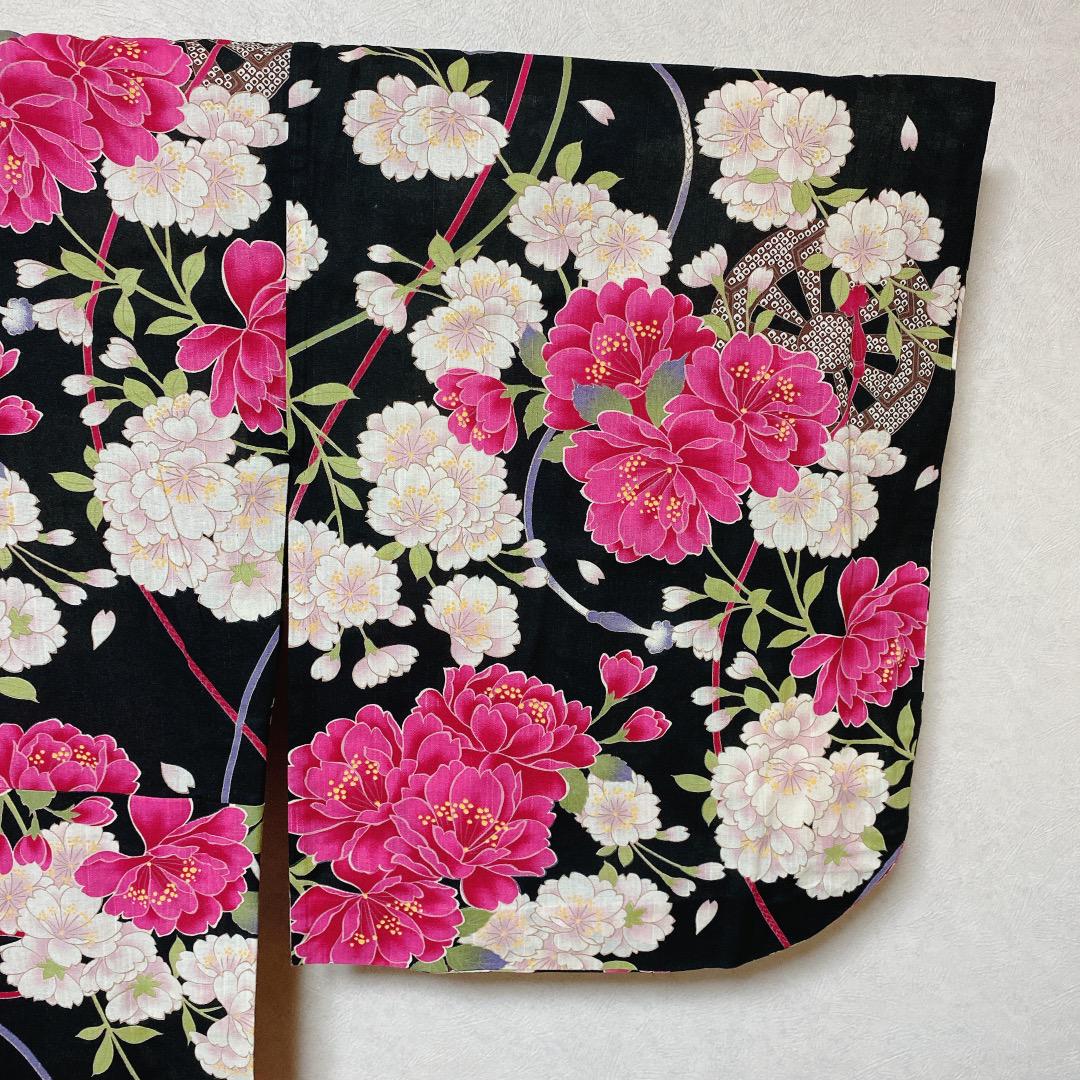 【美品】嵐山よしむら 浴衣 2点セット 身丈161　花柄　綿100  大正ロマン