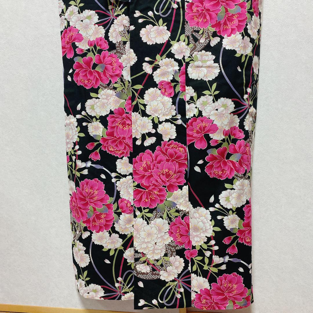【美品】嵐山よしむら 浴衣 2点セット 身丈161　花柄　綿100  大正ロマン