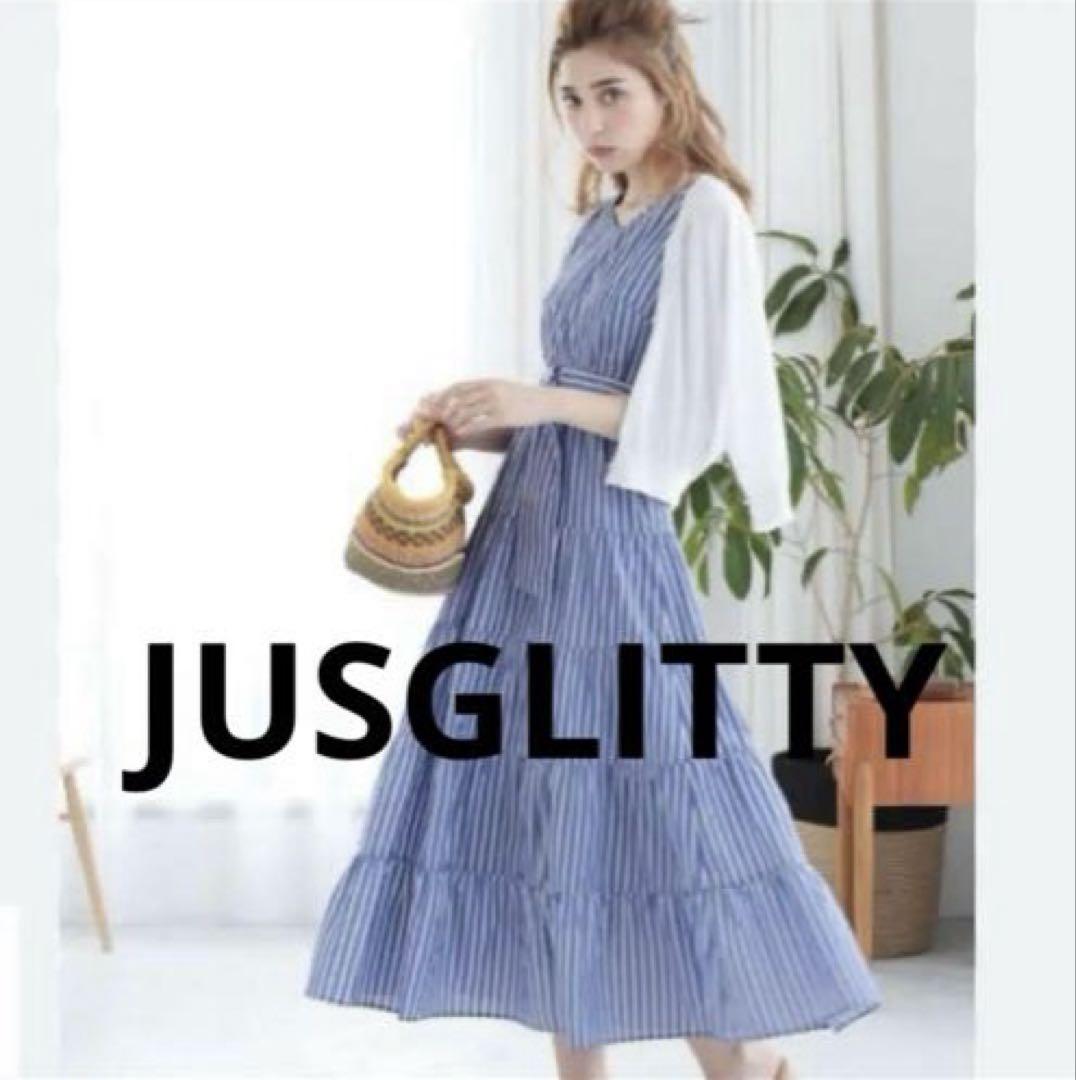 JUSGLITTY ストライプ ノースリーブ ロングワンピース