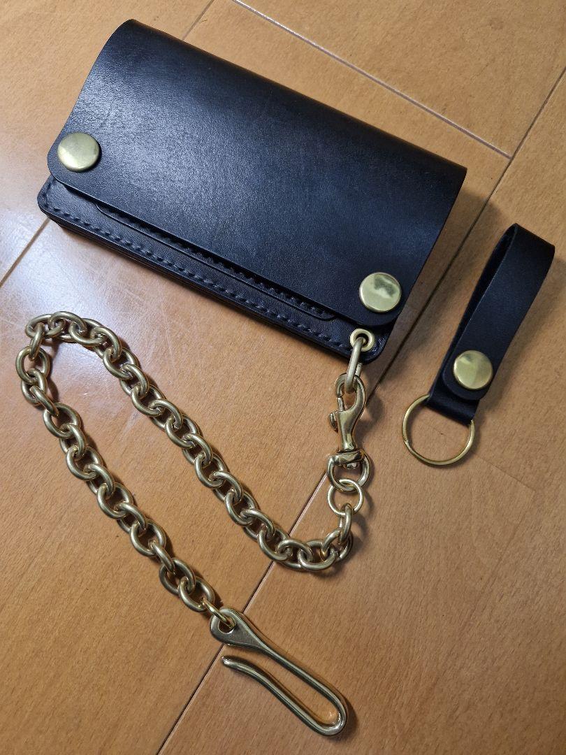 独特の上品 ミドル トラッカーウォレット 真鍮ウォレットチェーン ブラック 財布・ケース・小物入れ