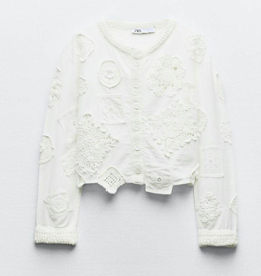 ほぼ新品 ZARA コントラスト クロシェ カーディガン
