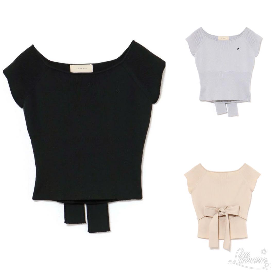 ANDMARY Elle ribbon knit tops BLACK