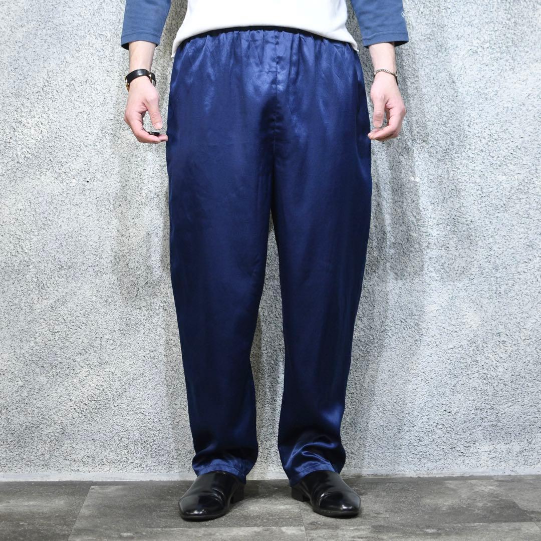 古着 EURO パジャマパンツ サテン イージーパンツ ワイドパンツ ネイビーXL(LL)・VINTAGE MEDICALDB_JP