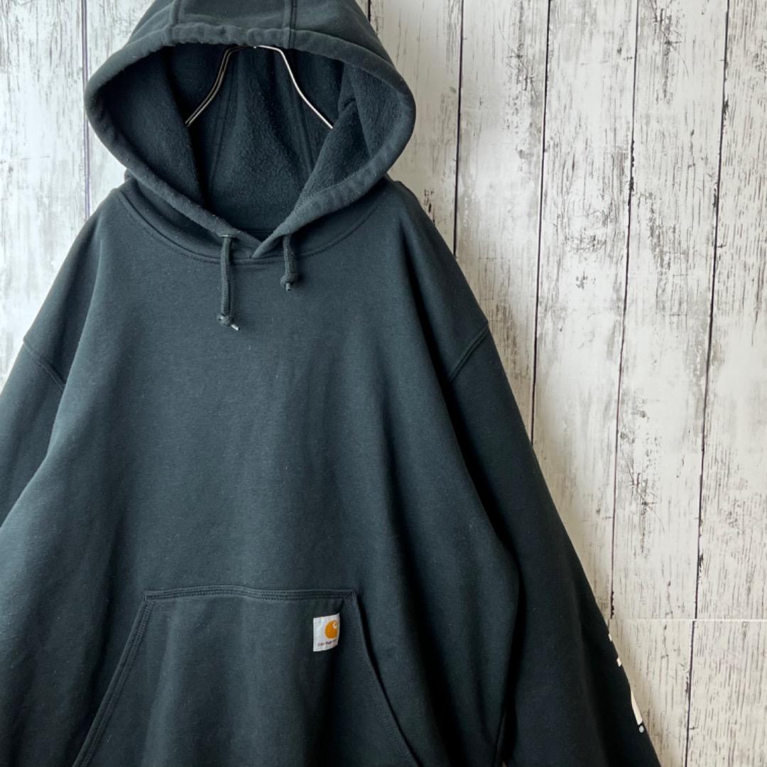 希少 Lブラック黒 ロゴ 刺繍 LnJrD-m53265912398 カーハート プルオーバー パーカー NEW低価