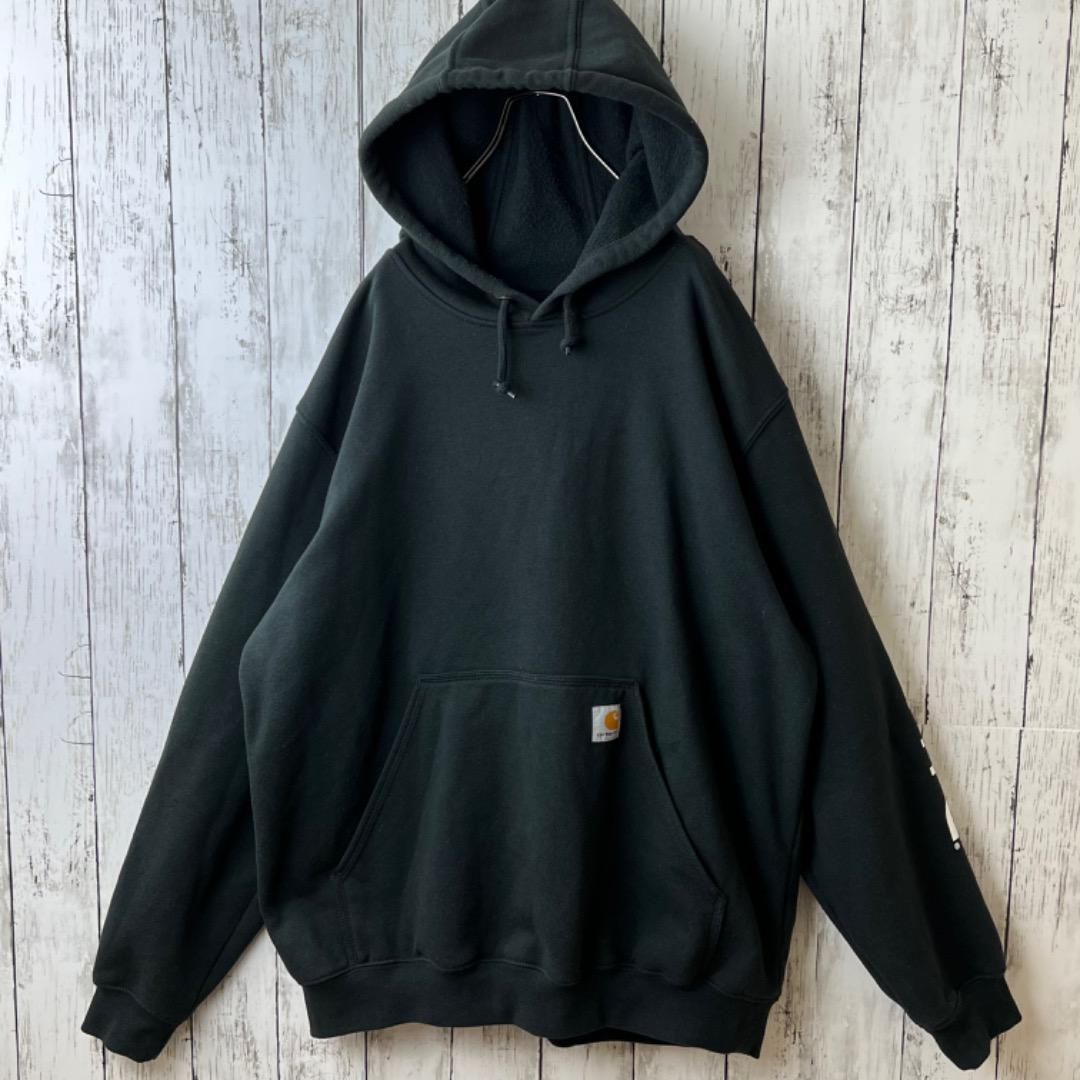 希少 Lブラック黒 ロゴ 刺繍 LnJrD-m53265912398 カーハート プルオーバー パーカー NEW低価