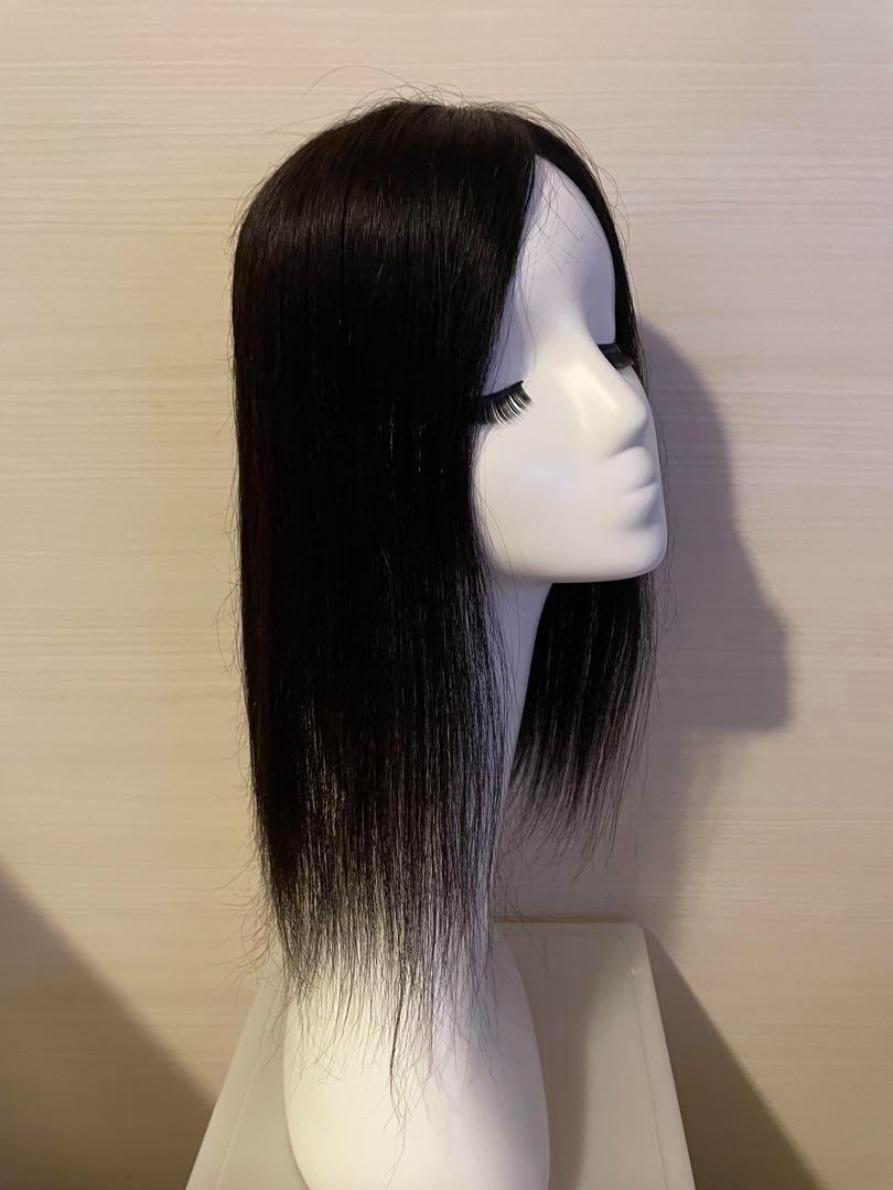 高級レミー人毛　ヘアピース 広範囲リアルスキン　つむじカバー 40ｃｍ　黒色