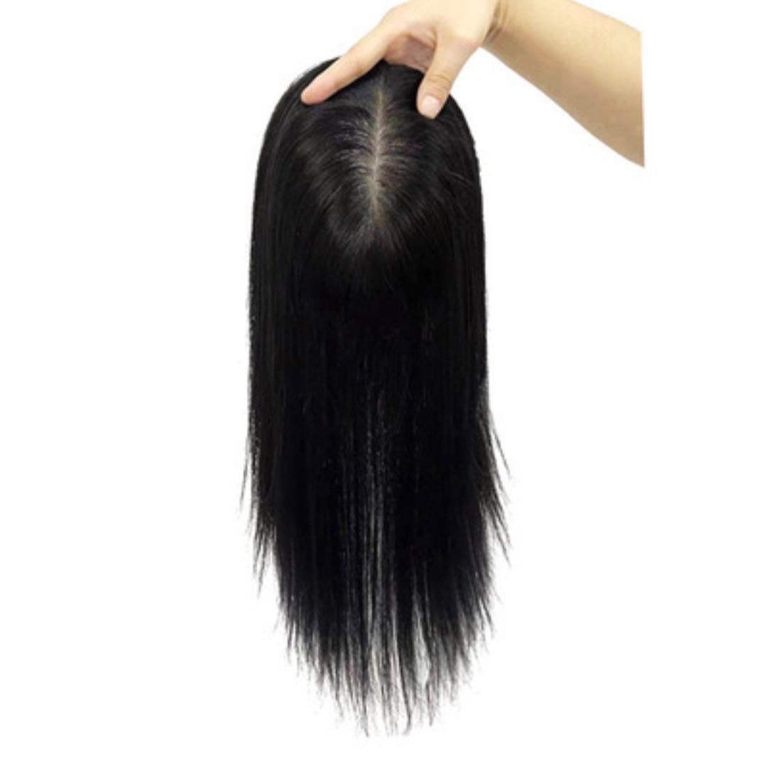高級レミー人毛　ヘアピース 広範囲リアルスキン　つむじカバー 40ｃｍ　黒色