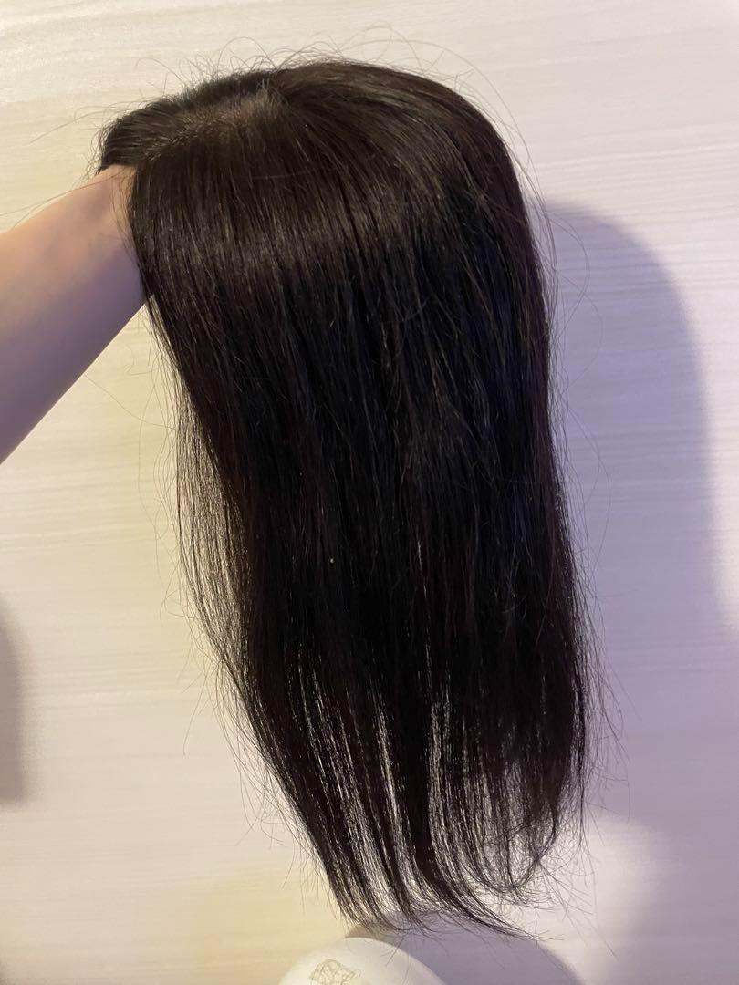 高級レミー人毛　ヘアピース 広範囲リアルスキン　つむじカバー 40ｃｍ　黒色