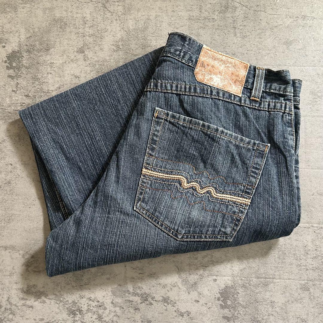 メッカ MECCA デニム バギーパンツ B系 W38 刺繍 インディゴ 90s
