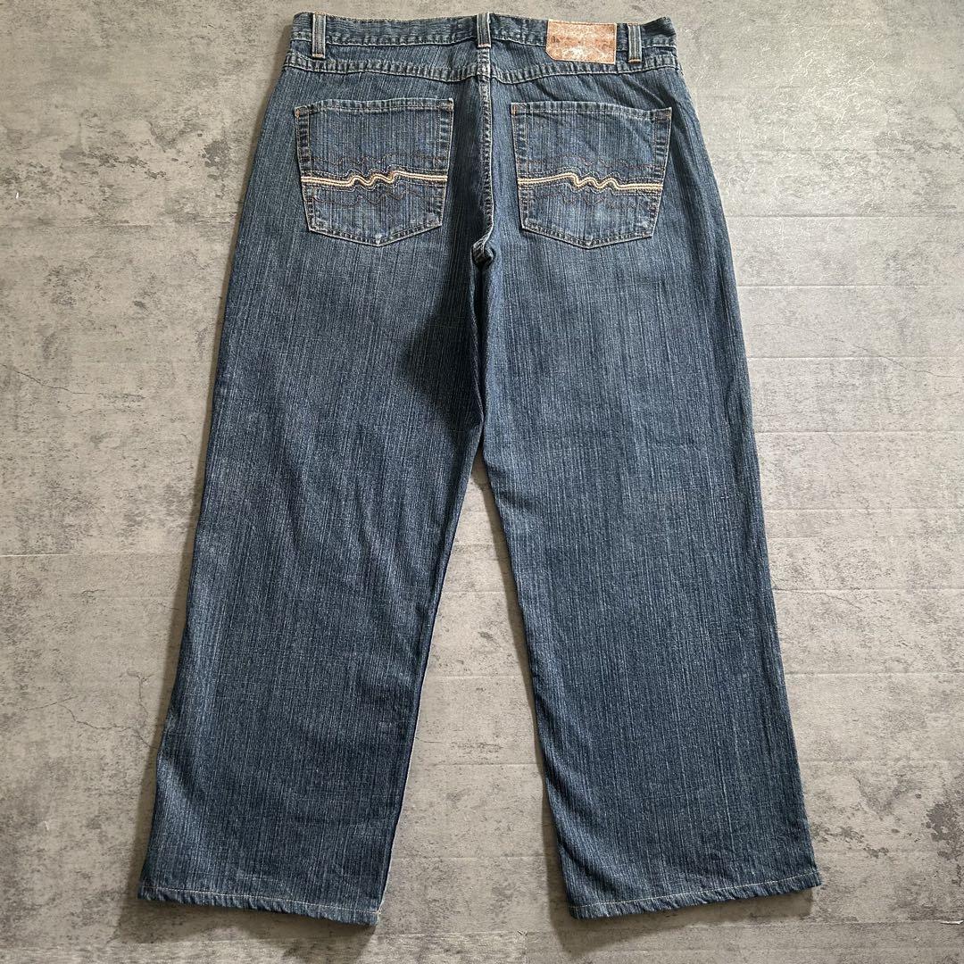 メッカ MECCA デニム バギーパンツ B系 W38 刺繍 インディゴ 90s メッカ MECCA デニム バギーパンツ B系 W38 刺繍 インディゴ 90s