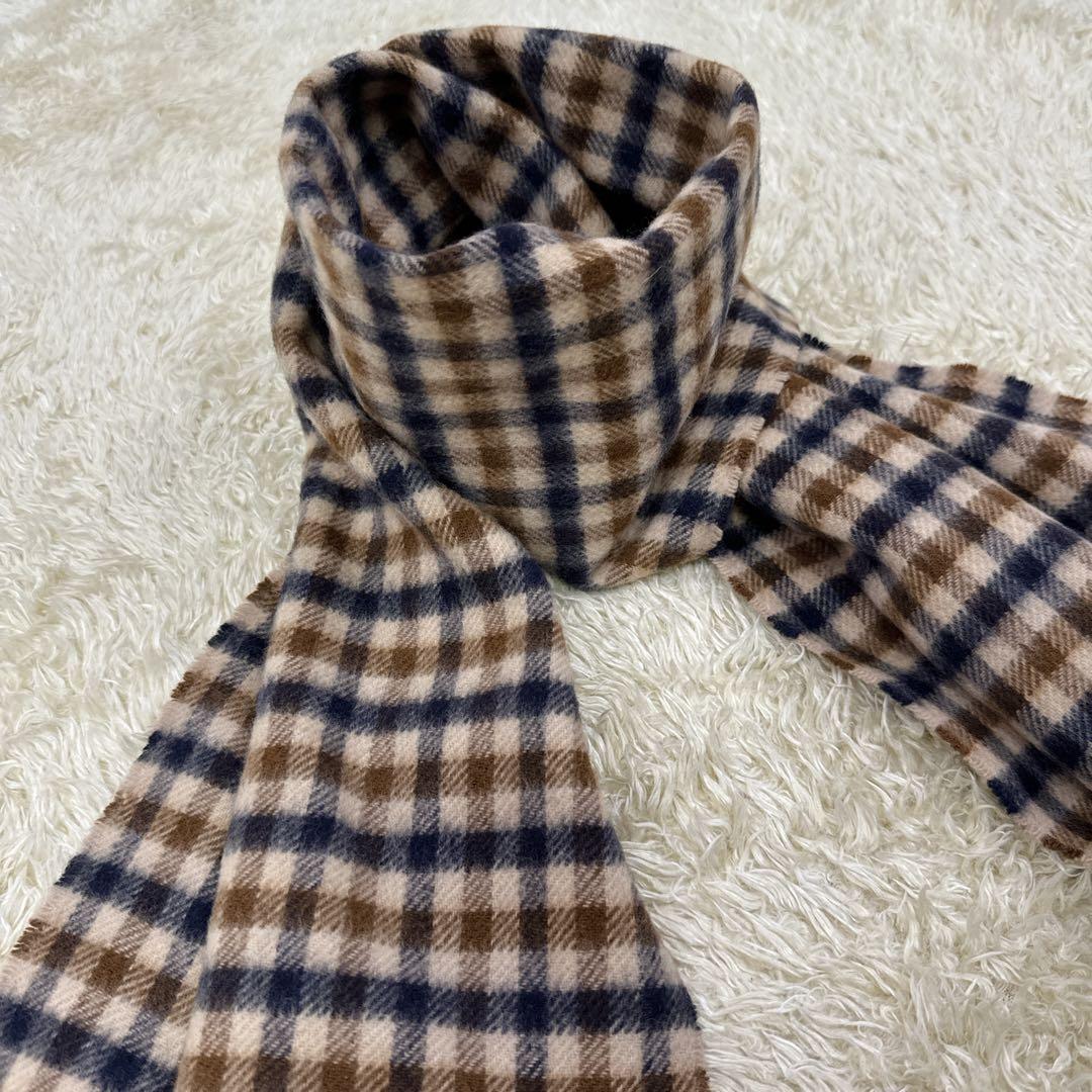 Bob様✨新品同様✨アクアスキュータム　英国製カシミヤ100紺茶チェックマフラー