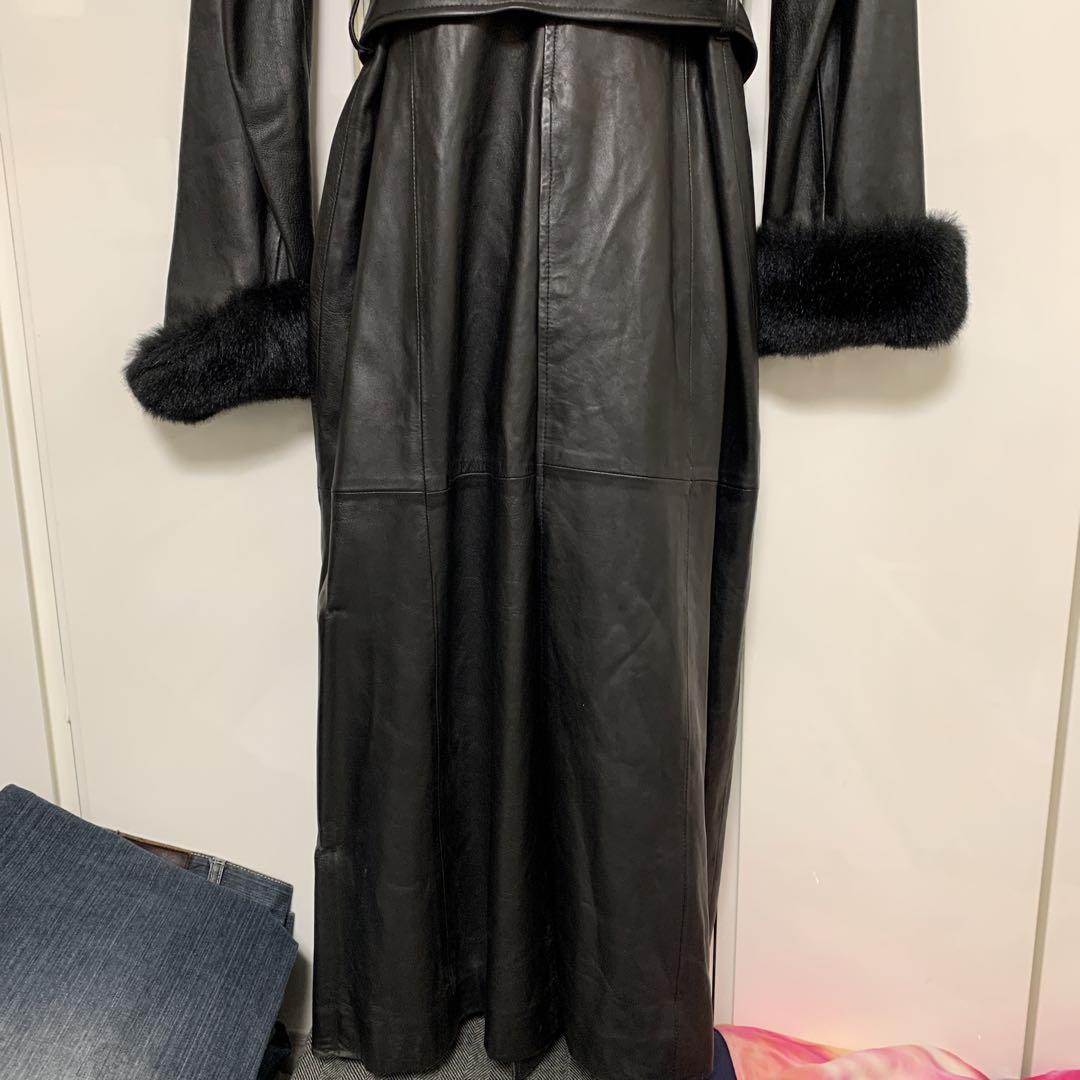 【絶品】 R黒 & J レザー ファー付き ロングコート ジャケット・アウター