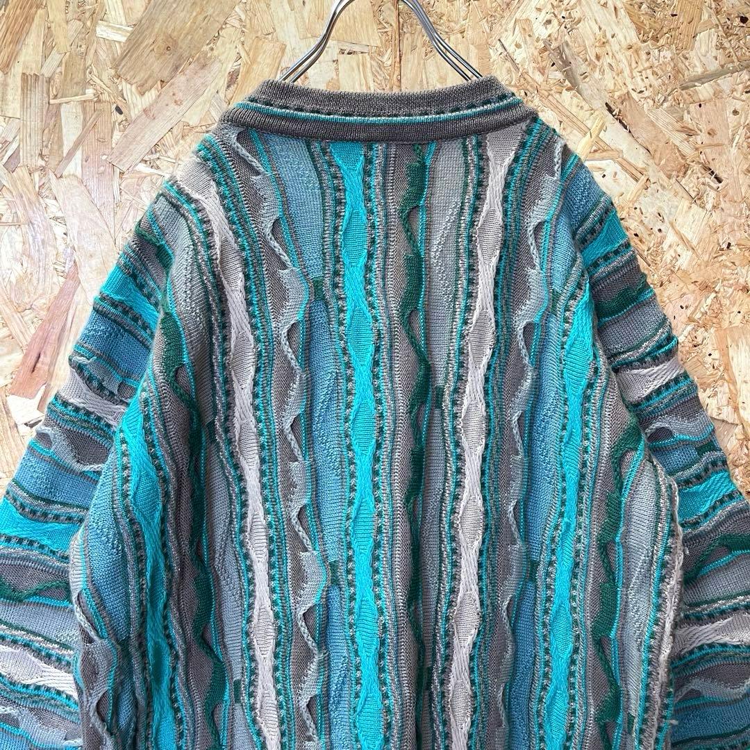 希少配色 vintage オーストラリア製 3Dニット カーディガン